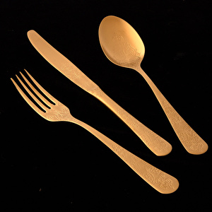 Jumbo Antique Titanyum Mat Gold 12 Kişilik 84 Parça Çatal Kaşık Bıçak Takımı görseli 5