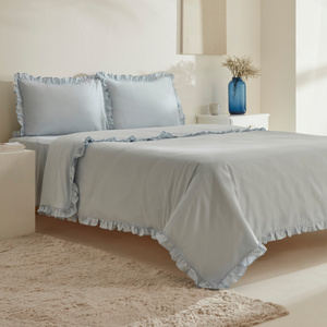 Karaca Home Pure Ruffle %100 Pamuk Çift Kişilik Fırfırlı Nevresim Takımı Açık Mavi görseli 2