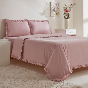 Karaca Home Pure Ruffle %100 Pamuk Çift Kişilik Fırfırlı Nevresim Takımı Pudra görseli 2