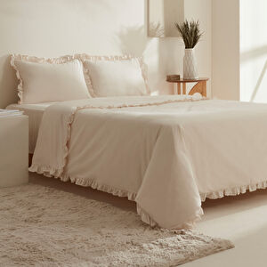 Karaca Home Pure Ruffle %100 Pamuk Çift Kişilik Fırfırlı Nevresim Takımı Açık Bej görseli 2