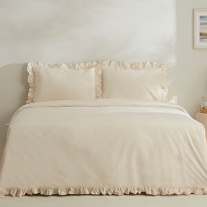 Karaca Home Pure Ruffle %100 Pamuk Çift Kişilik Fırfırlı Nevresim Takımı Açık Bej
