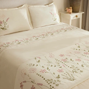 Karaca Home Gres Çift Kişilik Nakışlı Nevresim Pike Takımı Pudra görseli 3