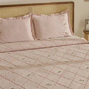 Karaca Home Myra Çift Kişilik Çiçekli Yatak Örtüsü Pudra görseli 6