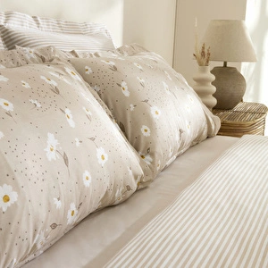 Karaca Home Daisy %100 Pamuk Çift Kişilik Nevresim Takımı Bej görseli 9