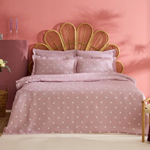 Karaca Home Amour Kalp Desenli %100 Pamuk Çift Kişilik Pike Takımı Pembe