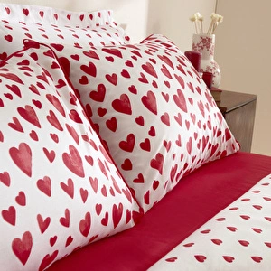 Karaca Home Amour Bliss Kalp Desenli %100 Pamuk Çift Kişilik Nevresim Takımı Kırmızı görseli 6