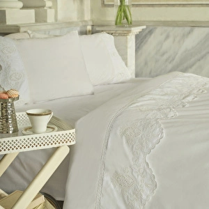 Karaca Home Chole Brodeli %100 Pamuk Çift Kişilik Nevresim Takımı Beyaz görseli 3
