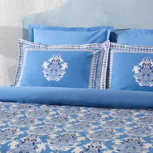 Karaca Home Casandra %100 Pamuk Çift Kişilik Nevresim Takımı Mavi görseli 3