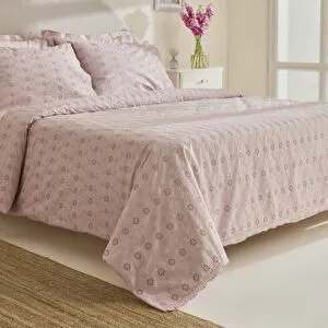 Karaca Home Vivien Brodeli %100 Pamuk Çift Kişilik Nevresim Takımı Pudra görseli 2