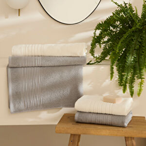 Karaca Home Line Soft %100 Pamuk 4 Parça Hamam Seti Ekru-Gri  görseli 1