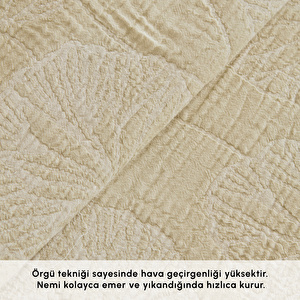 Karaca Home Ginkgo Leaf Müslin Nakışlı Çift Kişilik Pike Takımı Adaçayı görseli 4
