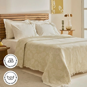 Karaca Home Ginkgo Leaf Müslin Nakışlı Çift Kişilik Pike Takımı Adaçayı görseli 5