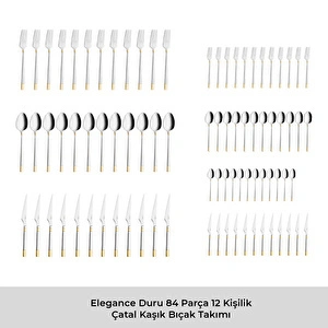 Emsan Elegance Duru Gold 84 Parça 12 Kişilik Lüks Kutulu Çatal Kaşık Bıçak Takımı görseli 8