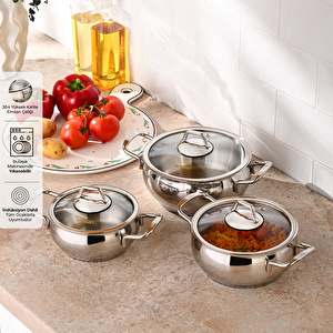 Emsan Cemre İndüksiyon Tabanlı 6 Parça Midi Paslanmaz Çelik Tencere Seti