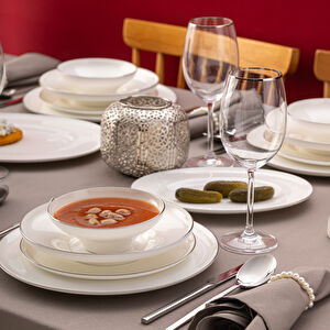 Emsan Alicia Fine Bone 60 Parça 12 Kişilik Yuvarlak Yemek Takımı Platin