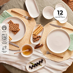 Emsan Parla Porselen 12 Parça 6 Kişilik Kahvaltı Takımı Beyaz