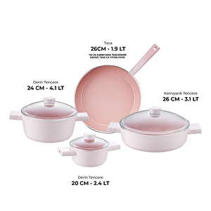 Emsan Swiss Crystal 7 Parça Tencere Seti Pembe görseli 3
