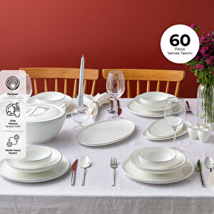 Emsan Fine Bone Freya 60 Parça 12 Kişilik Yuvarlak Yemek Takımı Platin 