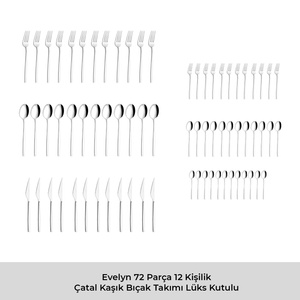 Emsan Evelyn 72 Parça 12 Kişilik Çatal Kaşık Bıçak Takımı Lüks Kutulu görseli 5