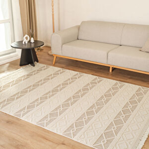 Kaşmir Halı 7/24 İskandinav Larus Beige 100x200 cm görseli 1