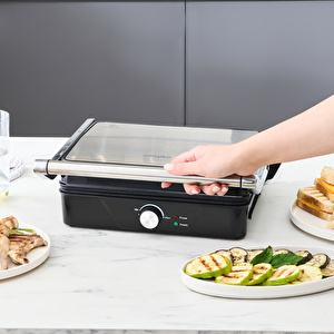 Cookplus x Karaca 4 Dilim Kapasiteli Döküm Plakalı Izgara ve Tost Makinesi Inox 2000W görseli 2