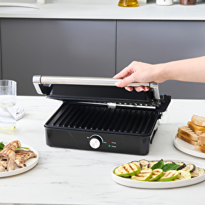 Cookplus x Karaca 4 Dilim Kapasiteli Döküm Plakalı Izgara ve Tost Makinesi Inox 2000W görseli 6