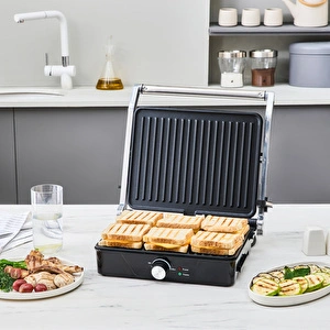 Cookplus x Karaca 4 Dilim Kapasiteli Döküm Plakalı Izgara ve Tost Makinesi Inox 2000W görseli 5