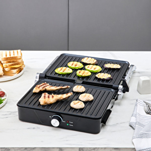 Cookplus x Karaca 4 Dilim Kapasiteli Döküm Plakalı Izgara ve Tost Makinesi Inox 2000W görseli 7