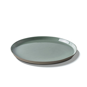 El Yapımı Porselen Yuvarlak Yemek Tabağı 26,5 cm Taş Rengi/Nil Yeşili
