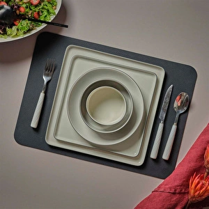 Esma Dereboy El Yapımı Porselen Kare Servis Tabağı 29 cm Siyah/Fildişi görseli 3