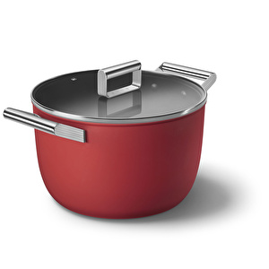 Smeg Cookware Kırmızı Tencere Cam Kapaklı 26 cm   görseli 2