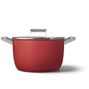 Smeg Cookware Kırmızı Tencere Cam Kapaklı 26 cm   görseli 1