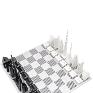 Skyline Chess Paslanmaz Çelik Mermer Satranç Takımı Tokyo görseli 1