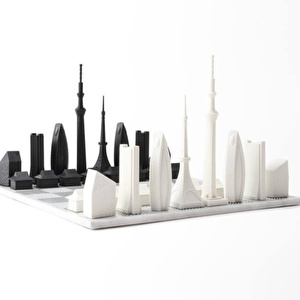 Skyline Chess Paslanmaz Çelik Mermer Satranç Takımı Tokyo görseli 3