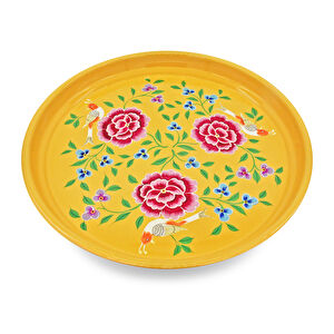 3rd Culture Kuşlu Sarı Yuvarlak Tepsi görseli 1