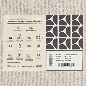Kaşmir Halı Viskon Premium Alaz Gri 160x230 cm görseli 7