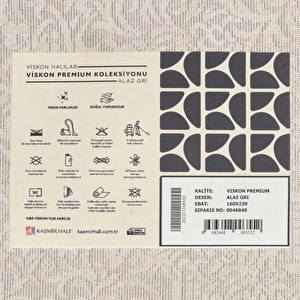 Kaşmir Halı Viskon Premium Alaz Gri 200x290 cm görseli 7