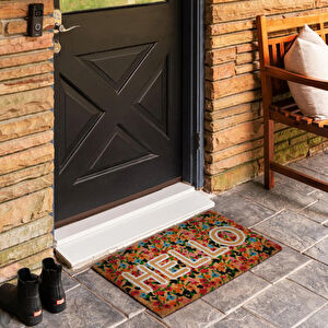 Kaşmir Halı Renklı Çiçekli Hello Coco Paspas 45x75 cm görseli 1