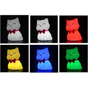 Dhink Kedi Tosh Silikon Gece Lambası 14x10x9 cm Beyaz görseli 6