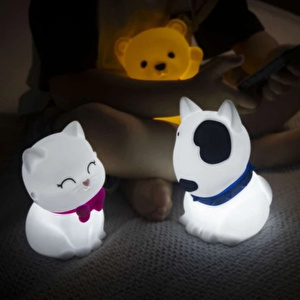 Dhink Kedi Tosh Silikon Gece Lambası 14x10x9 cm Beyaz görseli 7
