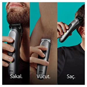 Braun Series 7 MGK7420 Hepsi Bir Arada Şekillendirme Seti 10 u 1 Arada Erkek Bakım Kiti Gri görseli 3