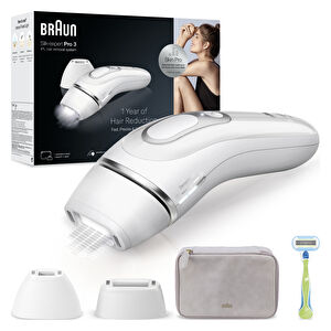 Braun IPL Silk Expert Pro 3 Evde Tüy Alma Çanta Venus Tıraş Makinesi 2 Başlık ile PL3132 Beyaz Gümüş görseli 1