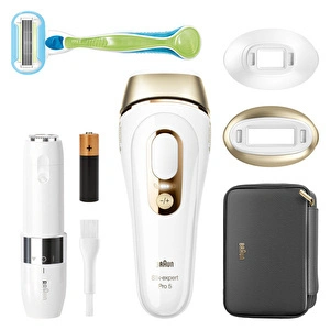 Braun Ipl Silk Expert Pro 5 Evde Tüy Alma Çantası Hediyeli Lazer Epilasyon Aleti Beyaz Gold görseli 8