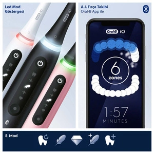 Oral B iO 5 Şarjlı Diş Fırçası Seti 2'li Mat Siyah / Beyaz görseli 4