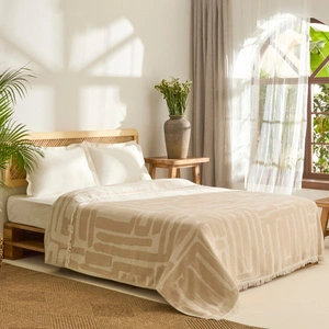 Kaşmir Home Mosy Çift Kişilik Jakar Muslin Pike Bej  görseli 2