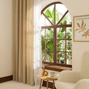 Kaşmir Home Perla Keten Fon Perde Açık Taş 150x270 cm görseli 2