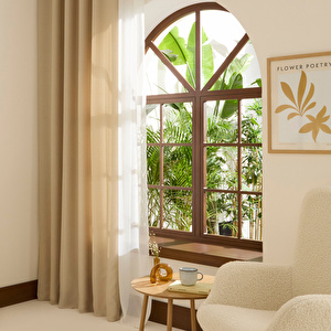 Kaşmir Home Perla Keten Fon Perde Açık Taş 150x270 cm görseli 3