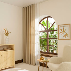 Kaşmir Home Perla Keten Fon Perde Açık Taş 150x270 cm görseli 1