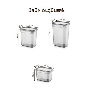 Vienev Beyaz Serigrafi Etiketli 15li Peggy Dikdörtgen Saklama Kabı Seti 5x(1500-1150-800 Ml) Antrasit