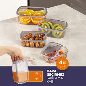 Vienev 4'lü Hava Geçirmez Saklama Kabı Seti Antrasit 1x(250-500-750-1200 Ml)